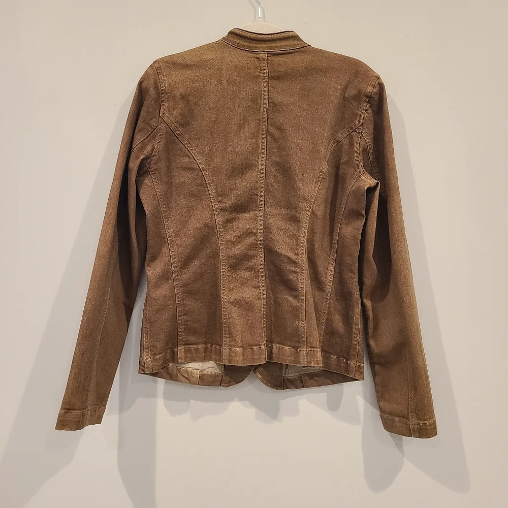 LRL Ralph Lauren Tan Button Down Military Style Sheep Leather Trim Jacket - Picture 5 of 14